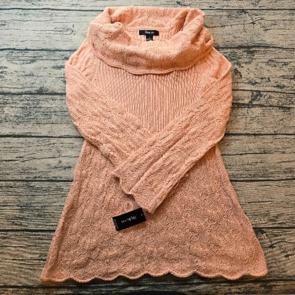 NWT Style & Co Cowl Neck Pink Knit Sweater Dress SMALL